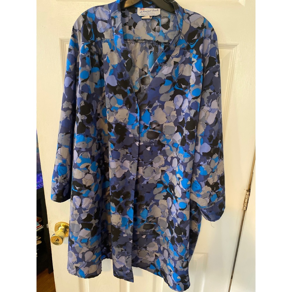 A Personal Touch Blue Abstract Floral Tunic Top Blouse Plus Size 6X Made in USA